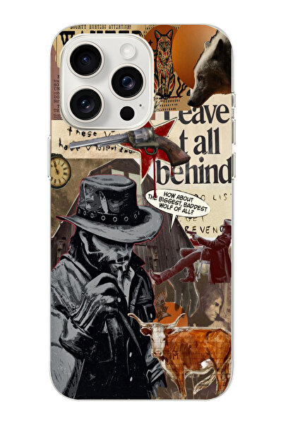 moonset Iphone 14 Pro Uyumlu Kovboy Tasarımlı Baskılı Şeffaf Telefon Kılıfı