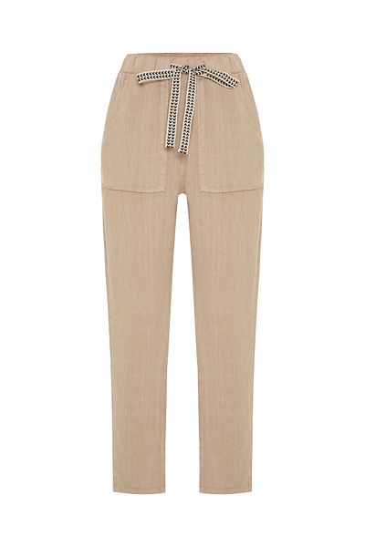 Mudo Straight Fit Linen Trousers with Tie at the Waist