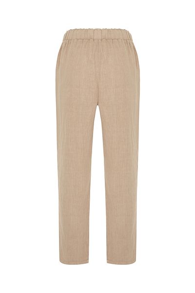 Mudo Straight Fit Linen Trousers with Tie at the Waist