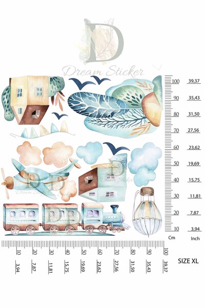 KT Decor Set de autocolante de perete pentru camera copiilor Sky Dream Train Journey