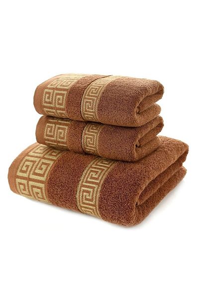 Choice 3pcs set GE brown Set of 3 Cotton Bathroom Towels Sets 2pcs Hand Face Towel 35x75cm and 1pcs Big Bat