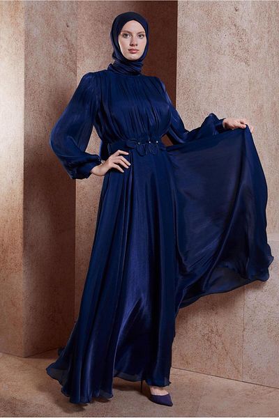 Alvina Belted Teseture Evening Dress 50423