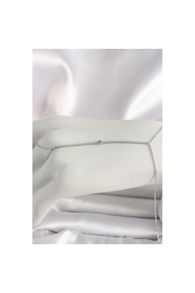 Skygo Brass Silver Color Waterway Zircon Stone Blue Stone Detailed Women's Shahmeran - Tj-Sn620