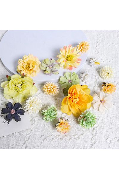 Choice 18Pcs Yellow Green Multicolor Mixed Artificial Flowers Silk Rose Fake Flowers for Home Decor Wedding