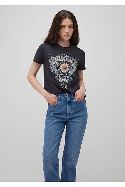 Mavi Γυναικείο Μαύρο T-shirt - Σχέδιο με στάμπα