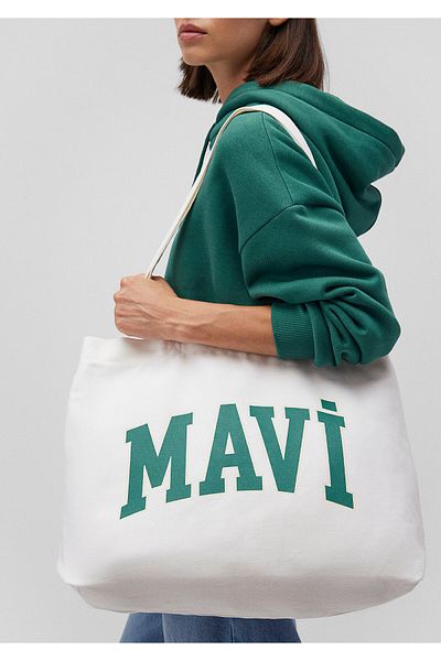 Mavi Geantă de umăr albă cu logo imprimat 1912022 -70057