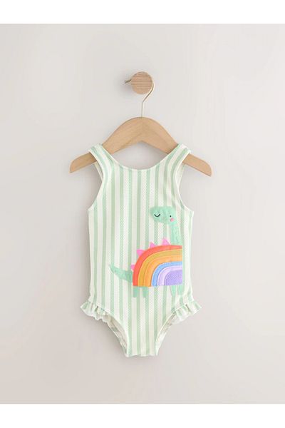 Next Baby One Piece Green/Ecru Dinosaur Patterned Strappy Swimsuit Alyab7041