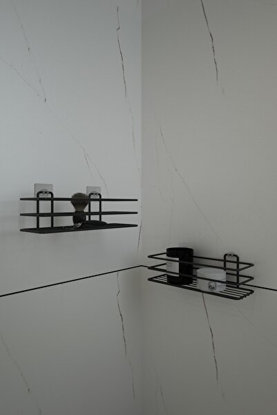 Alper Banyo Yapışkanlı Tş01 Banyo Rafı Mat Siyah Banyo Duş Askısı - 2 Adet