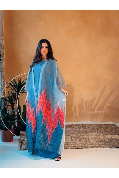 Marvella By Rasha Flowy Open Abaya with Shimmering Detail
