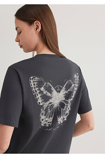 Mavi Antracitové tričko Regular Fit s potiskem - 1612597 -70087