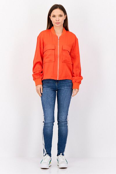 Esprit Women Solid Bomber Jacket, Red