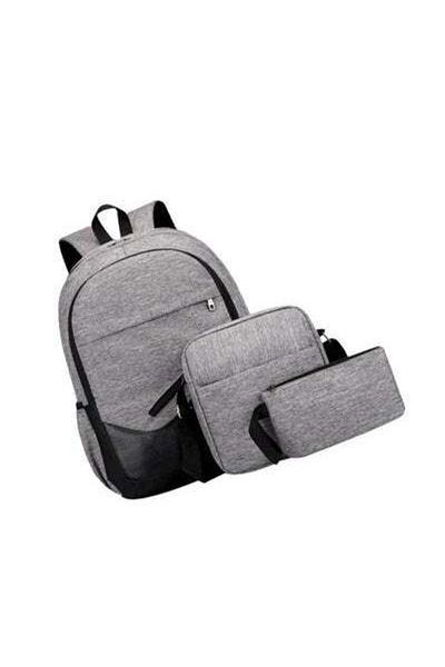 HALAMODO 3-Piece Nylon Backpack Grey/Black