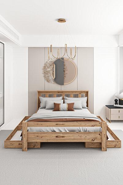 Ninnimo Arya Çift Kişilik 160x200 Yatak Uyumlu Ceviz Çekmeceli Karyola