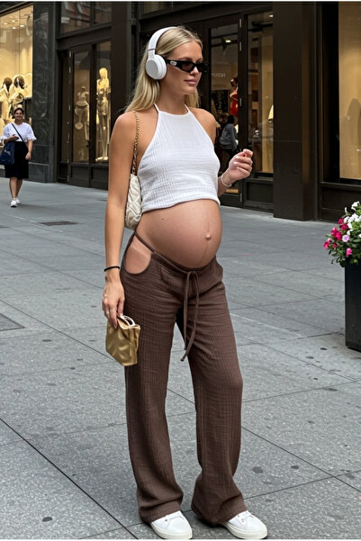 Combattente İpli Ayarlanabilir Yüksek Bel Müslin Hamile Pantolonu