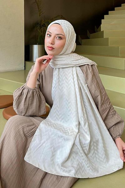 lamelif Line Pattern Jacquard Series Shawl Ecru