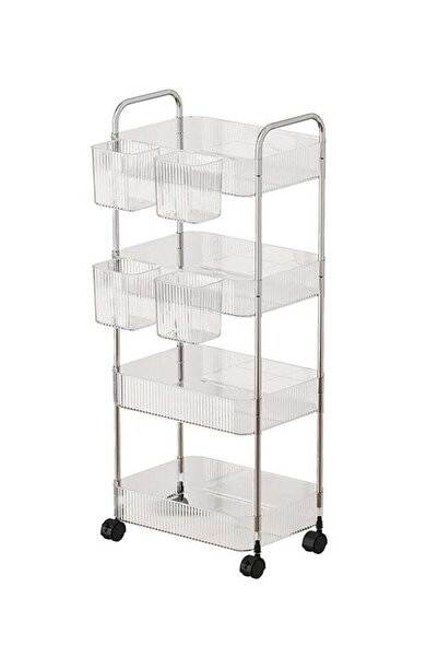 Yelajoy 4 Tiers Bathroom Organizer Mobile Shelving Unit Storage Rolling Utility Cart Slide Out Organizer