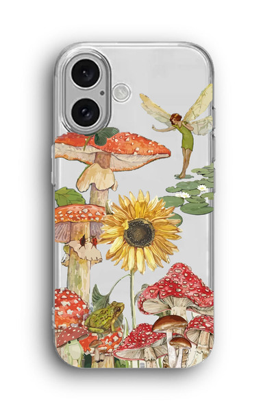 SUPER FRAME iPhone 16 Uyumlu Mantar ve Papatya Desenli Silikon Şeffaf Telefon...