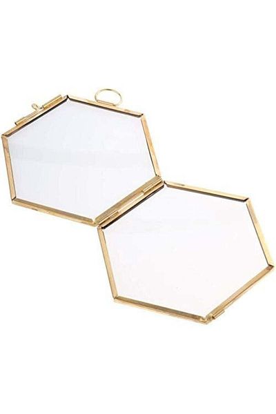 SHANGUP hexagonal photo frame, metal/glass, gold, 8.8 x 8.5 cm