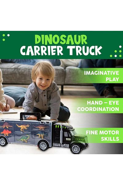 Yelajoy Monster Truck Toys,with 6 Mini Plastic Dinosaurs and one transport truck,for Kids 3+