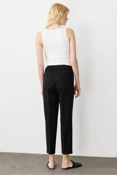 Desen Triko Women's Belt Elastic Summer Fabric Trousers Black