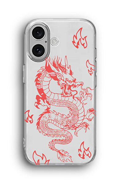 SUPER FRAME iPhone 16 Uyumlu Ejderha Desenli Silikon Şeffaf Telefon Kılıfı