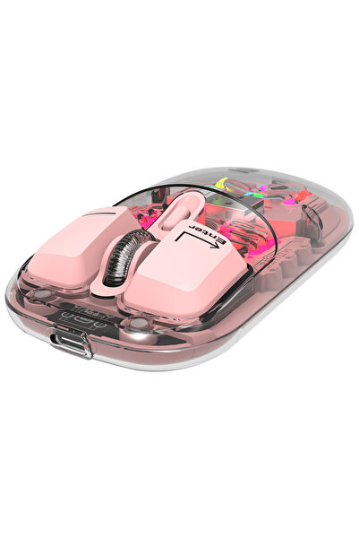 Everest OPAL Şarj Edilebilir Sessiz Pembe Transparan RGB 2in1 2BT ve 2.4GHz Kablosuz Mouse
