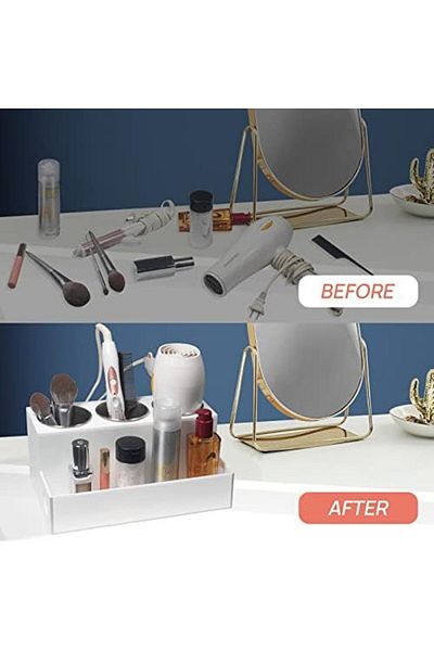 Generic Hair Tools Organizer, White Acrylic Blow Dryer Holder With 3 Heatproof Cups For Countertop