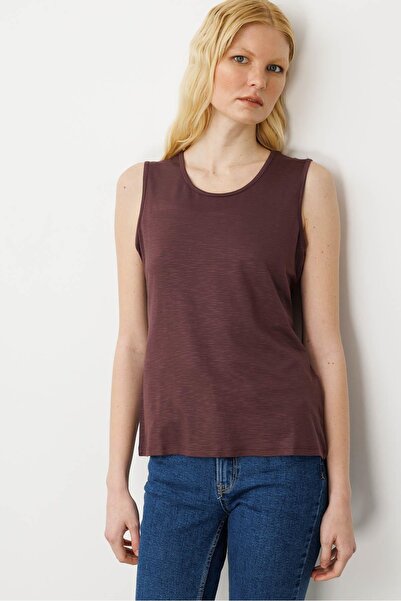 Desen Triko Γυναικείο μπλουζάκι με λαιμόκοψη με κορδόνια Basic Καφέ