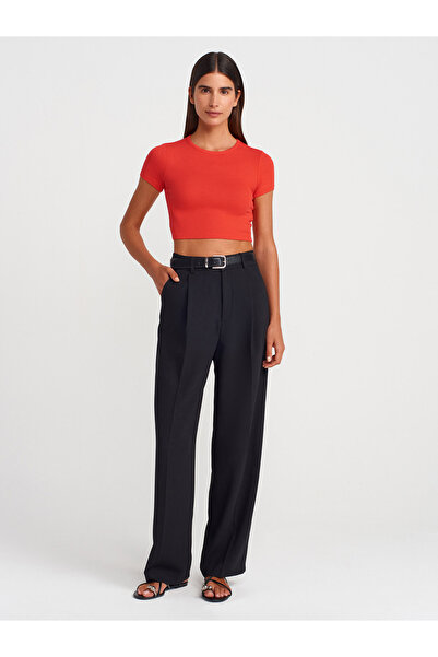 Dilvin 31104 Modal Crop Top-Red