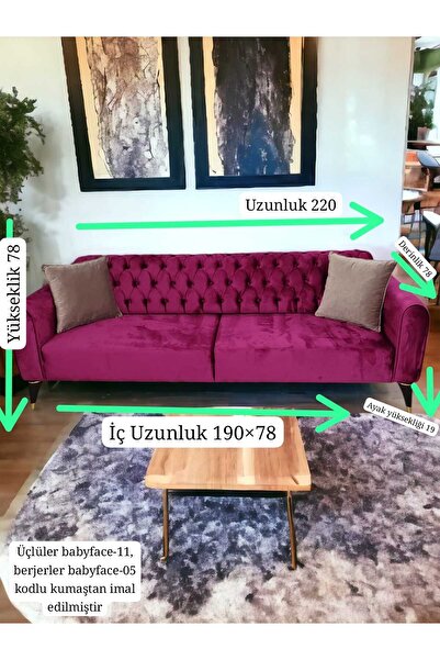 TİTİZKOLTUK Mimoza Chester Üçlü Koltuk