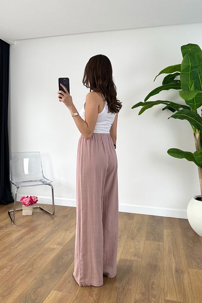 BİRCANÇİL Jenilla Dusty Rose Tie Waist Linen Trousers