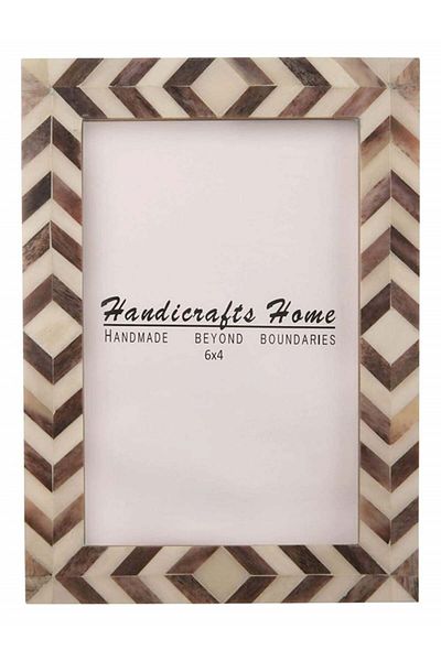 Handicrafts photo frame, solid wood/MDF, white/brown, 10.1 x 15.2 cm