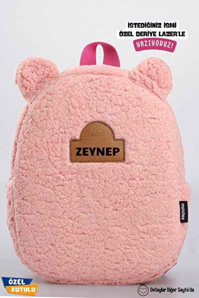 Minilee [İSTEDİĞİNİZ İSMİ YAZIYORUZ] - Teddy-Peluş Pembe 0-8 Yaş - Kreş, Anaokulu Çocuk Sırt Çantası