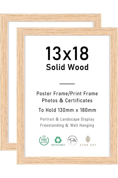 Arob Art Set of 2 Arob Art photo frames, solid wood/plexiglass/MDF, natural, 14.5 x 19.5 cm
