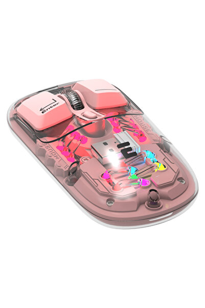 Everest OPAL Şarj Edilebilir Sessiz Pembe Transparan RGB 2in1 2BT ve 2.4GHz Kablosuz Mouse