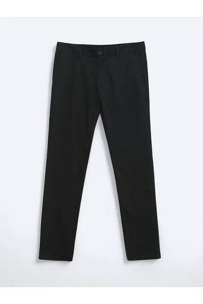 Kip Black Plain Weave Regular Fit Casual Cotton Blend Trousers