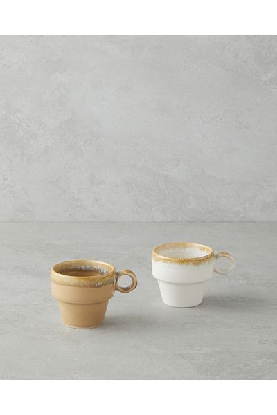 English Home Arlena Ceramic 2 Coffee Cup Set 105 ml Beige-Brown