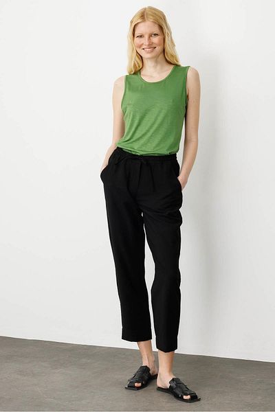 Desen Triko Women's Elastic Waist Linen Trousers Black
