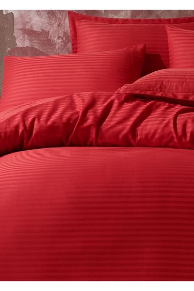 Deneme Zamanı Red Satin Duvet Cover Set, Double Hotel and Home Type, 2 Pillow Cases and Sheets, Elastic Free