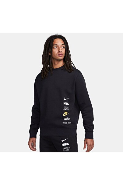 Nike M Nk Club + Bb Crew Mlogo Men's Black Sweatshirt