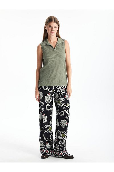 LC Waikiki Pantaloni de damă cu model cu picioare largi, cu talie elastică