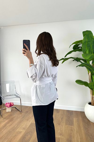 BİRCANÇİL Rossa White Belted Poplin Shirt