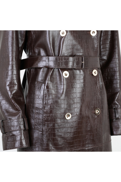 Desa Kadın Kahve Kroko Baskılı Deri Trençkot