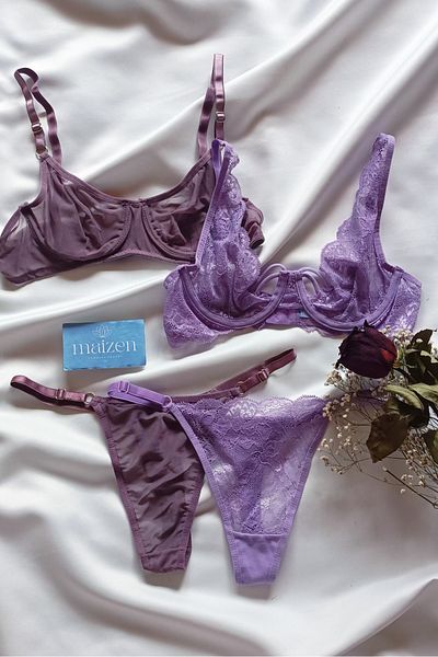 MAİZEN Set de sutien cu dantelă din 2 piese, mov, fără căptușeală