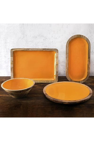 THE CHEF COLLECTION decorative tray, wood, orange, 35.5 x 18 x 2.5 cm