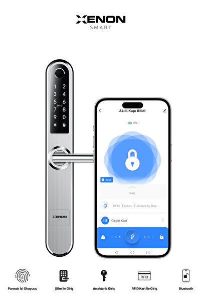 Xenon Smart Akıllı Kapı Kilidi | Parmak İzli, WiFi, Şifreli, Kartlı, Mobil Kontrollü, Elektronik Kilit (X8057)