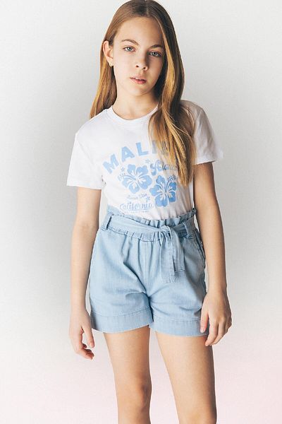 DeFacto Tricou cu mânecă scurtă cu imprimeu pentru fete, cu decolteu, relaxat, E5890A825SM