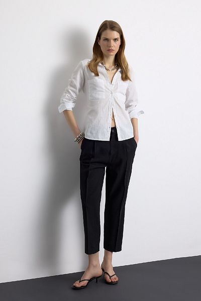 DeFacto Regular Fit Basic Απλό λινό μείγμα Λευκό μακρυμάνικο πουκάμισο V2522AZ25SP