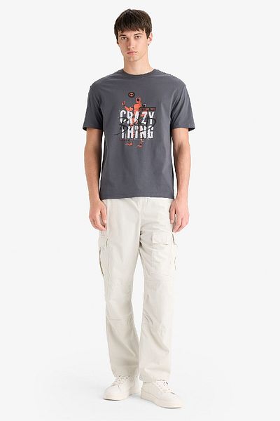 DeFacto 100% βαμβάκι Deadpool Regular Fit Crew λαιμόκοψη με εμπριμέ κοντομάνικο μπλουζάκι E3263ax25sm
