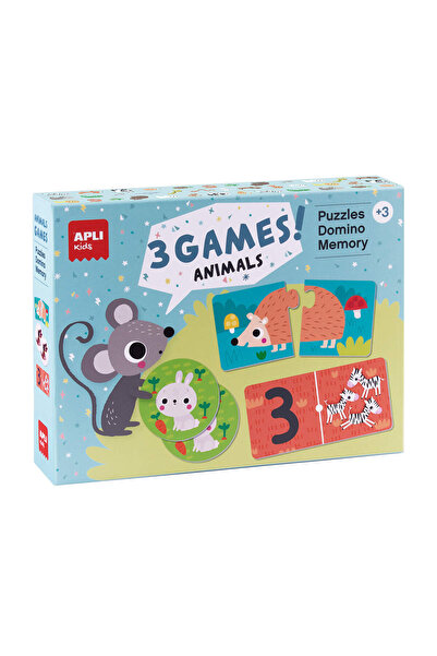 Apli Kids Set 3 jocuri educative, Apli, Puzzle 24 piese, Memo si Domino cu an...
